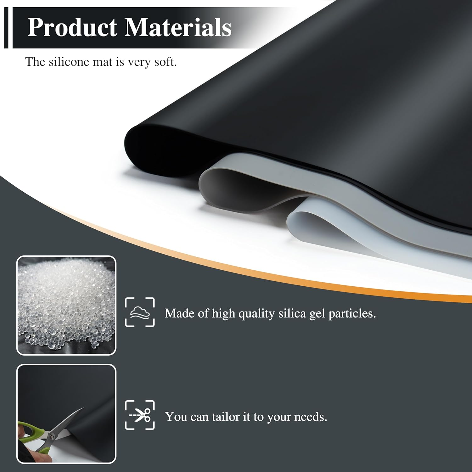 Large Silicone Mats, 2Pcs 65 X 45Cm Black Silicone Craft Mat, Silicone Mats for Kitchen Counter, Paiting, Jewelry,Heat Resistant image number 6