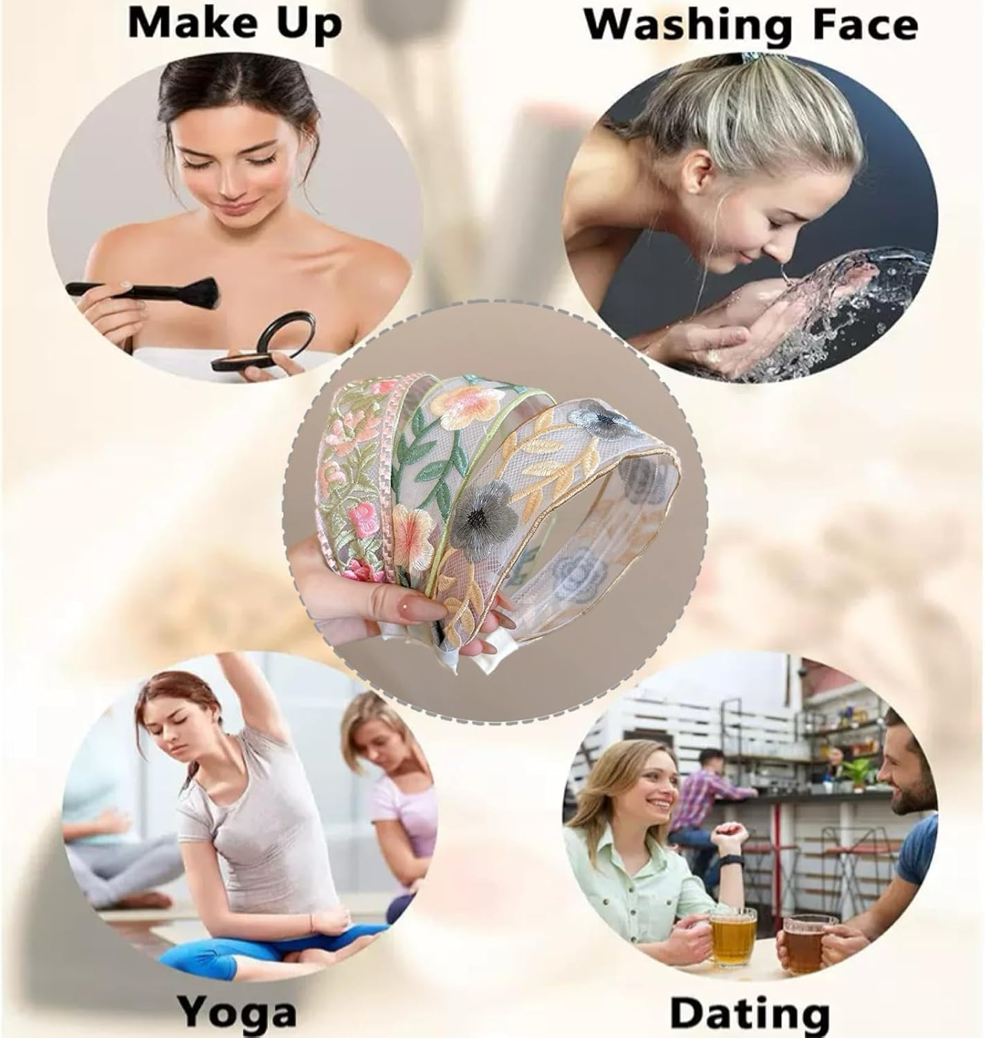 Ypkia Pack of 3 Vintage Embroidered Flowers Headband Women'S Wide Edge Fabric Lace Hair Band Hair Accessory for Women