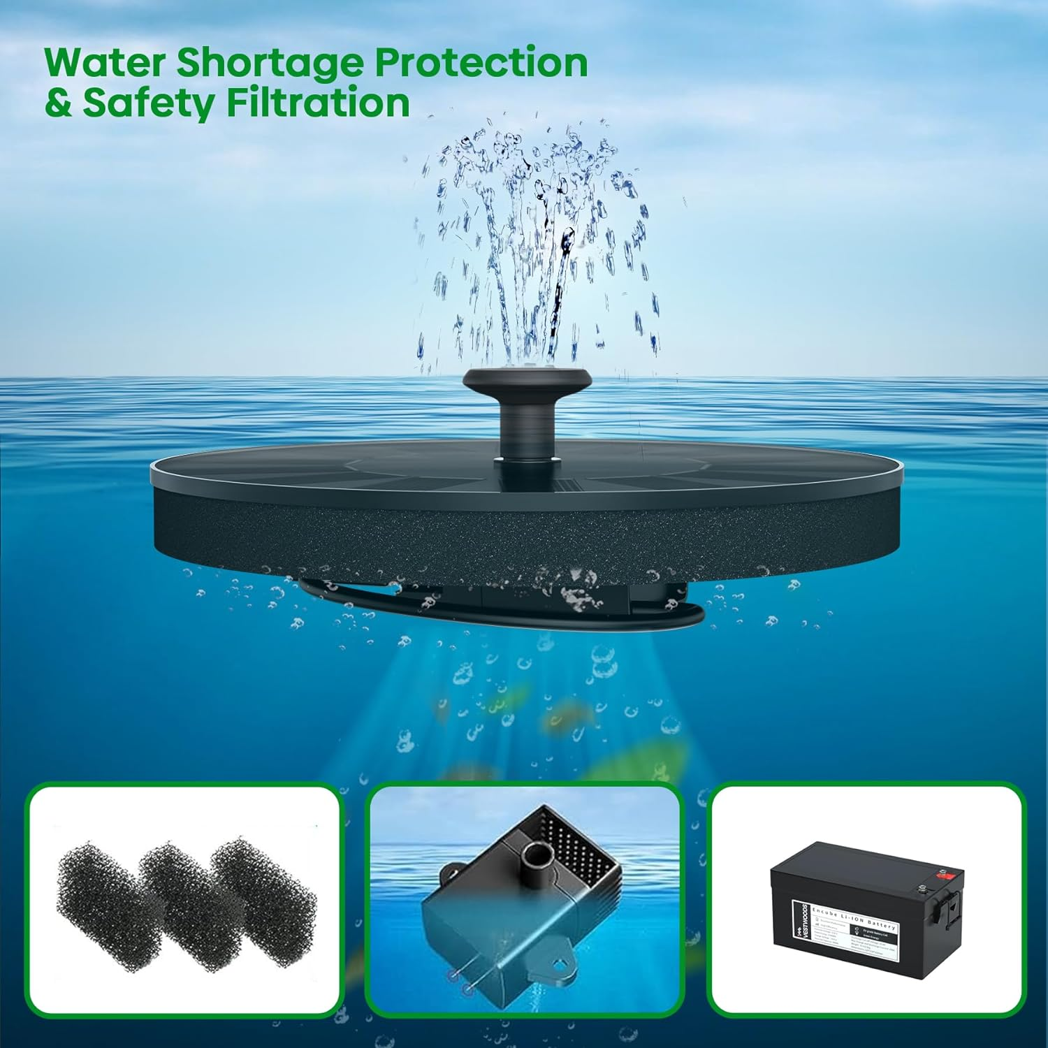 Solar Fountain Pump, SIYIBAEBY Solar Water Pump Fountain with 6 Nozzles, Floating Water Fountains Pump for Bird Baths, Garden, Fish Tank, Pond, Pool, Aquarium, Patio Outdoor&hellip; image number 1