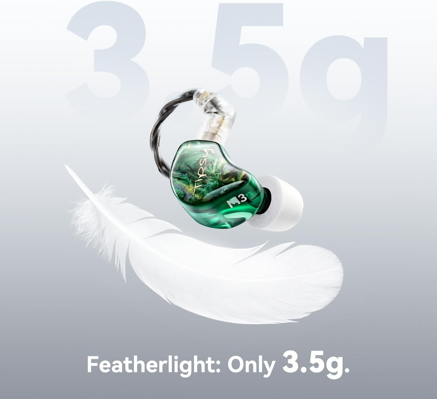 Tipsy M3 Professional IEM for Musicians, 2BA + 1DD Drivers, 36Db PNC, IPX5, Acoustic-Runway&trade; Technology, Skin-Friendly Resin, Detachable 0.78Mm 2-Pin Cable (No Mic, Green) image number 2