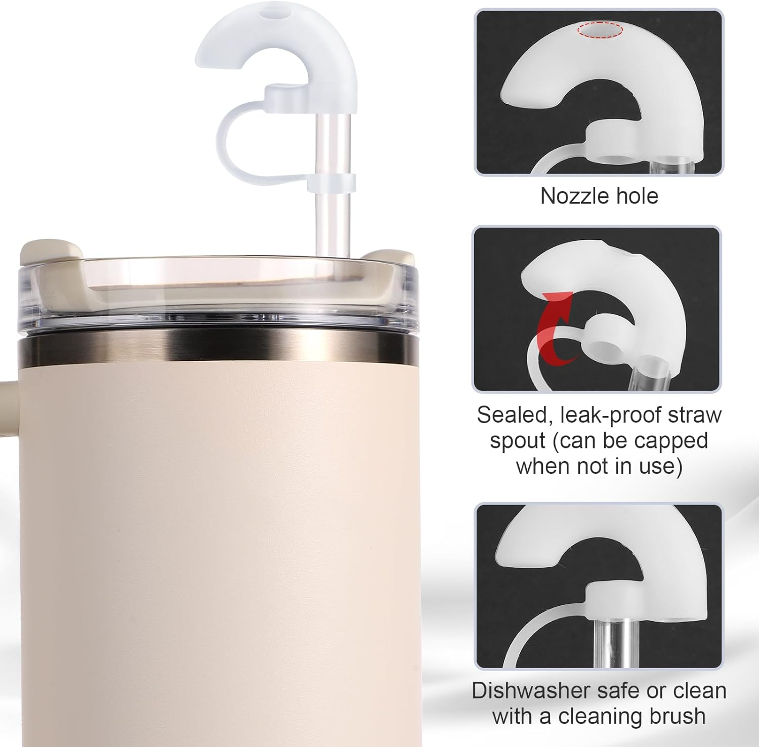 3Pcs Wrinkle Free Straw Cover, Dust-Proof Silicone Straw Anti/No Wrinkle Topper Cap, 40&deg;Inclined Opening Design Reusable Straw Tips Lids for Stanley Tumbler 40Oz 30Oz image number 6