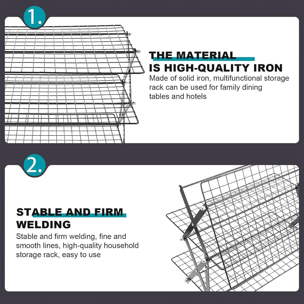 AIMALL 1 Outdoor Foldable Iron Storage Rack - 3 Layers or 4 Layers, Portable Camping Table Rack for Kitchen and Picnic, Compact and Durable Design - 3 Layers image number 4