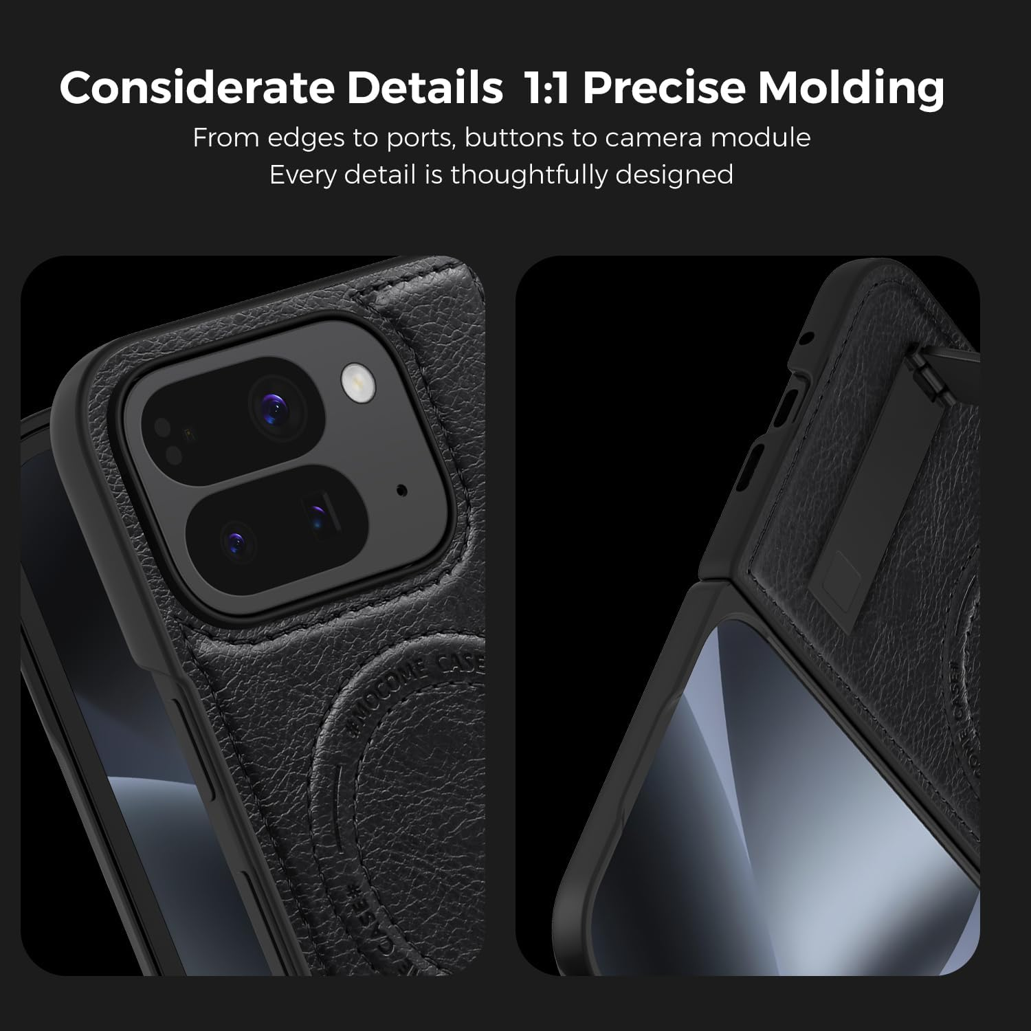 QYFCOU Magnetic Case for Google Pixel 10 Pro Fold - PU Leather Protective Cover with Stand, Compatible with Magsafe, Ultra-Thin Military Grade Shockproof and Scratch-Resistant (Black) - Green image number 6