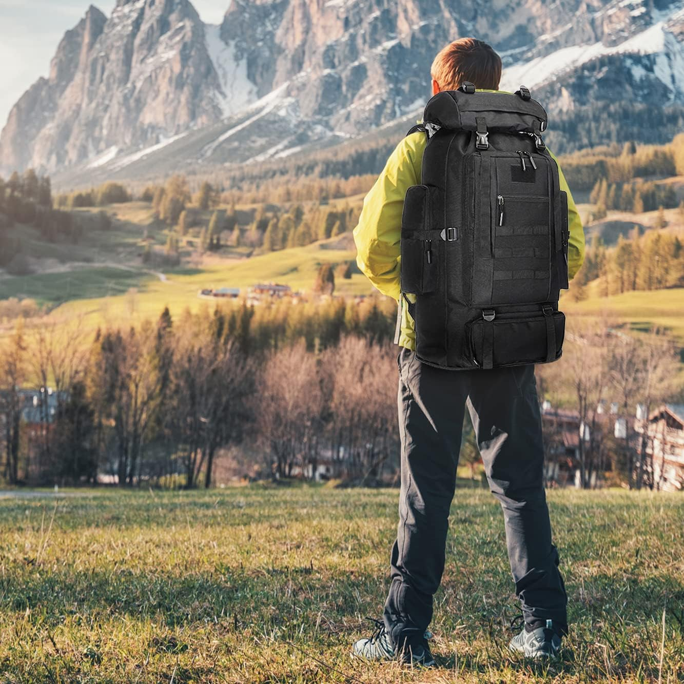 SUCIKORIO Tactical Backpack 100L Black Military Backpack Molle Assault Pack Army Outdoor Rucksack Great Capacity for Hiking, Camping,Trekking image number 2