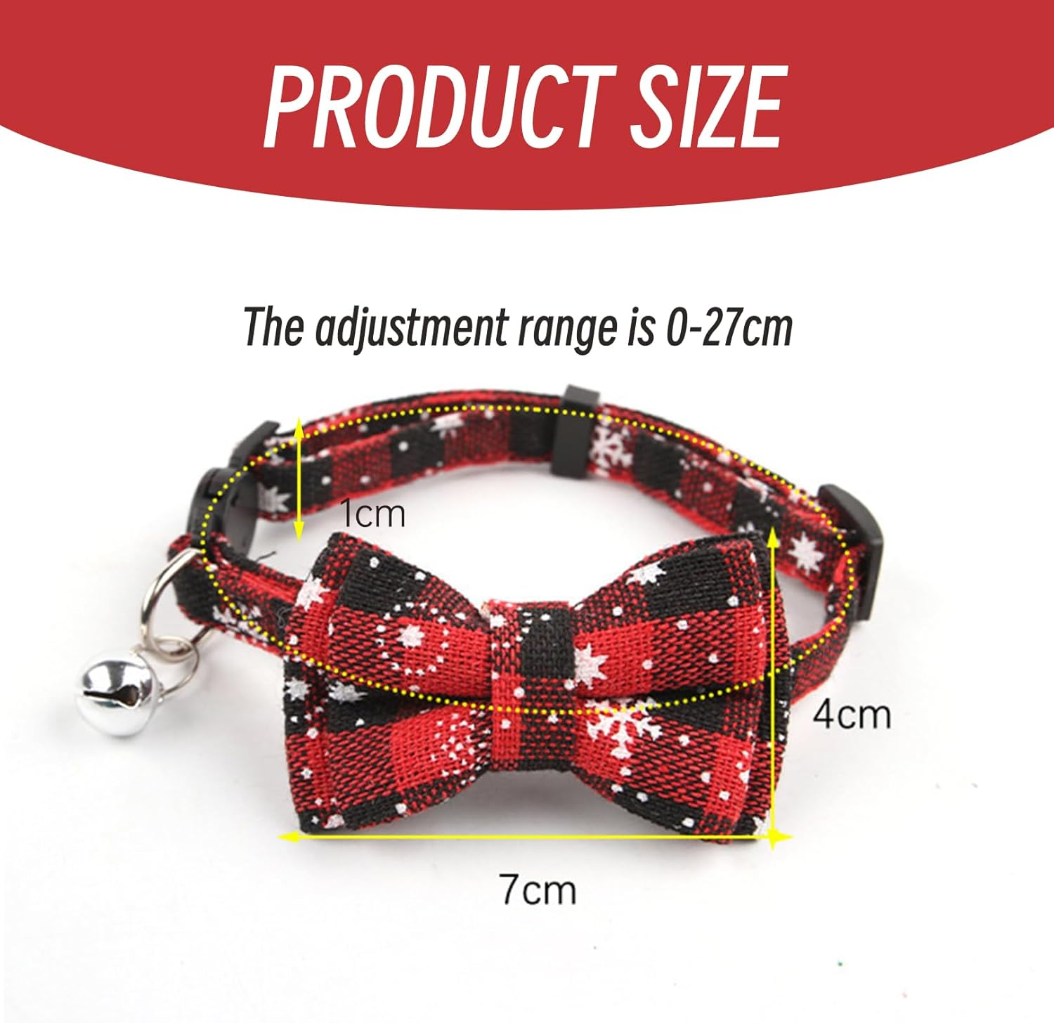 Pack of 3 Christmas Cat Collar Adjustable, Red Green Checked Snowflakes Cat Collars with Bow Tie & Bells Christmas Cat Costume Accessories Accessories, Easy to Wear and Remove
