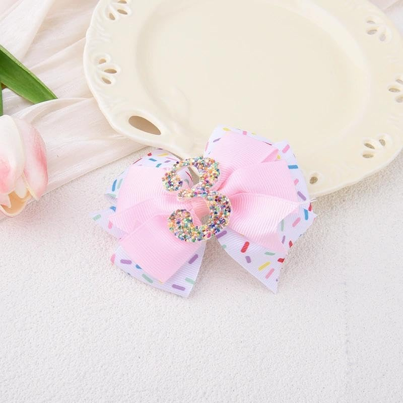 Ice Cream Birthday Hair Bow Clips Sprinkle 3Rd Birthday Girl Hair Bows for Happy Bday Party Favors Glitter Bows Side Clip for 3 Years Old Girls Kids - 2 Year Old Pink image number 2