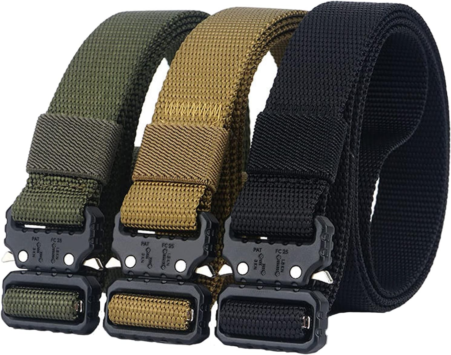 QAZSE 1 Inch Nylon Tactical Belt Quick Release Metal Buckle Heavy Duty Military Sports Skinny Webbing Work Belts for Men