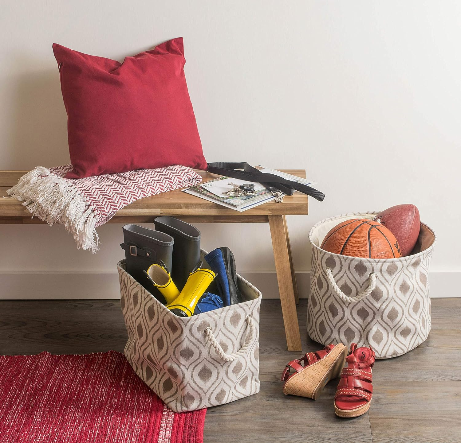 DII Polyester Container with Handles, Ikat Storage Bin, Large, Stone