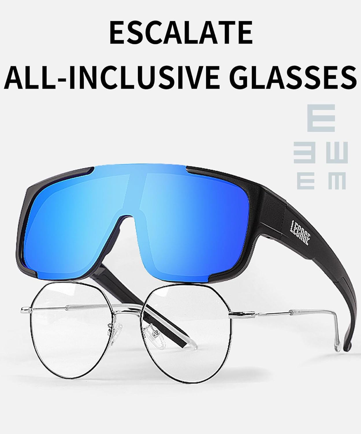 LECAGE Polarized Sunglasses Fit over Glasses Full Wrap-Around Cycling Glasses over Glasses HD UV Protection Sport Sungalsses Fashionable Bike Glasses for Men Women