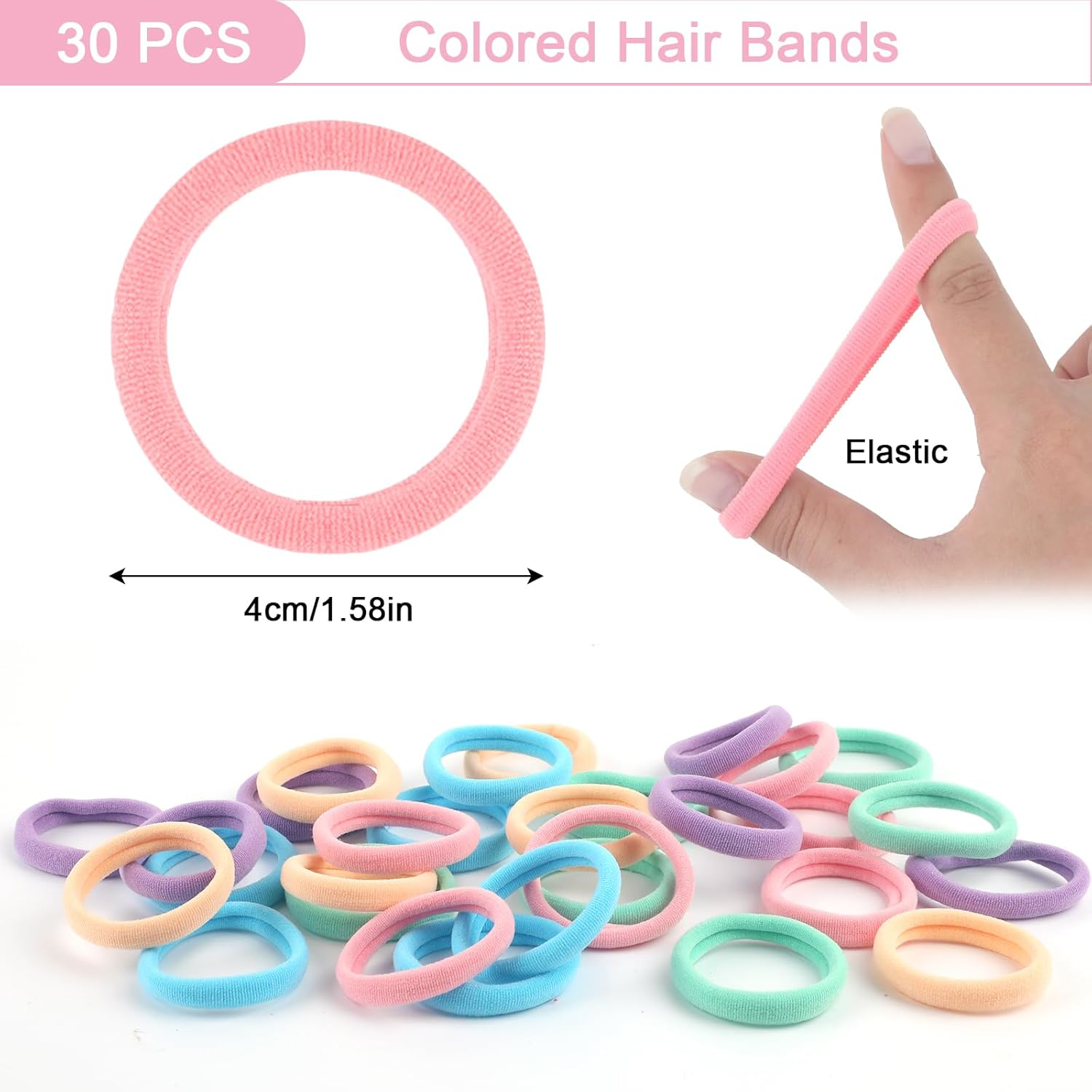 Pack of 30 Hair Bobbles Girls Colourful Hair Bobbles Women Colourful Elastic Cable Bobbles Girls Nylon Soft Hair Scrunchies for Girls Women Thick Curly Straight Hair (F-Macaron) image number 3