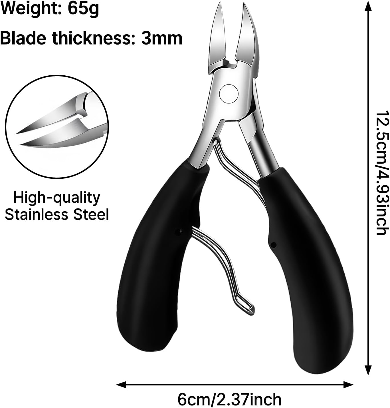 Jeyzuroa Heavy Duty Toenail Clippers, Stainless Steel with ABS Rubber Handle, Professional Thick and Ingrown Nail Care Kit for Seniors, Adults image number 3