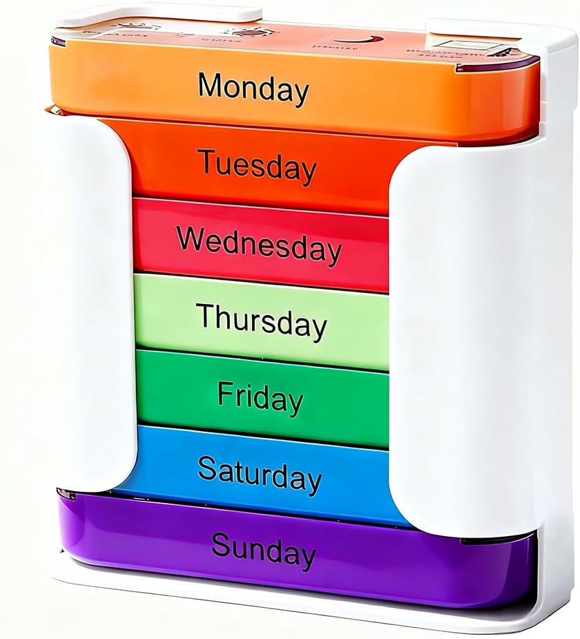 7-Day Medication Organizer - for Effortless Health Management: Stackable Weekly Pill Organizer with 7(Days)&times;4(Morning/Noon/Evening/Night) Compartments | Travel-Friendly Home Supply (Balck)