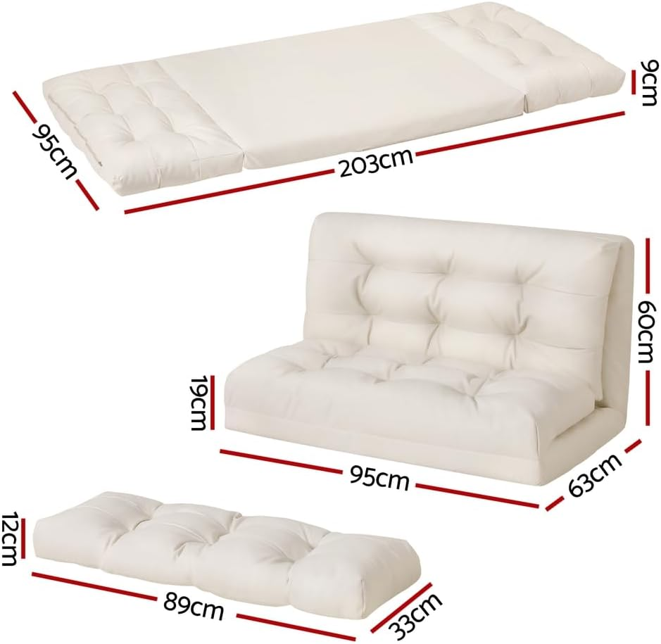 Artiss Floor Lounge Sofa Bed Chair Recliner Chaise Pillow Leather Foldable White image number 5