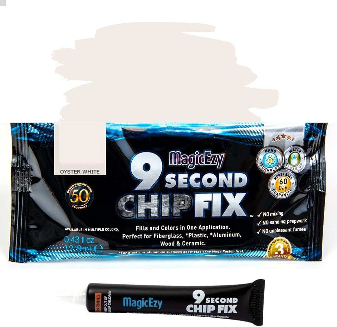Magicezy 9 Second Chip Fix (Snow White) - Fix Fibreglass Damage Fast - Gouges, Holes, Deep Cracks and Chips - Ultra Strong Marine Epoxy Repair Filler for Fibreglass Boats