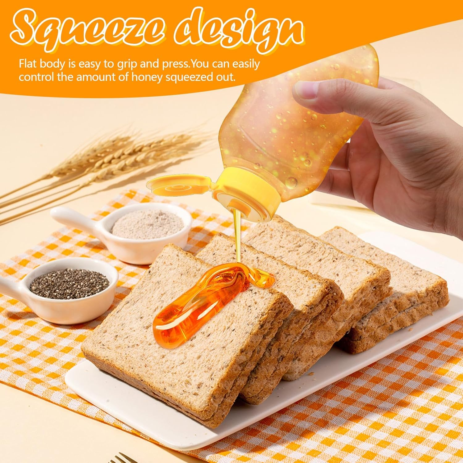 Sekonow 4Pcs 10Oz Clear Plastic Honey Bottles, Refillable Empty Honey Container, Honey Squeeze Bottle Jar with Leak Proof Flip-Top Lids for Storing and Dispensing, Dishwasher Safe image number 2