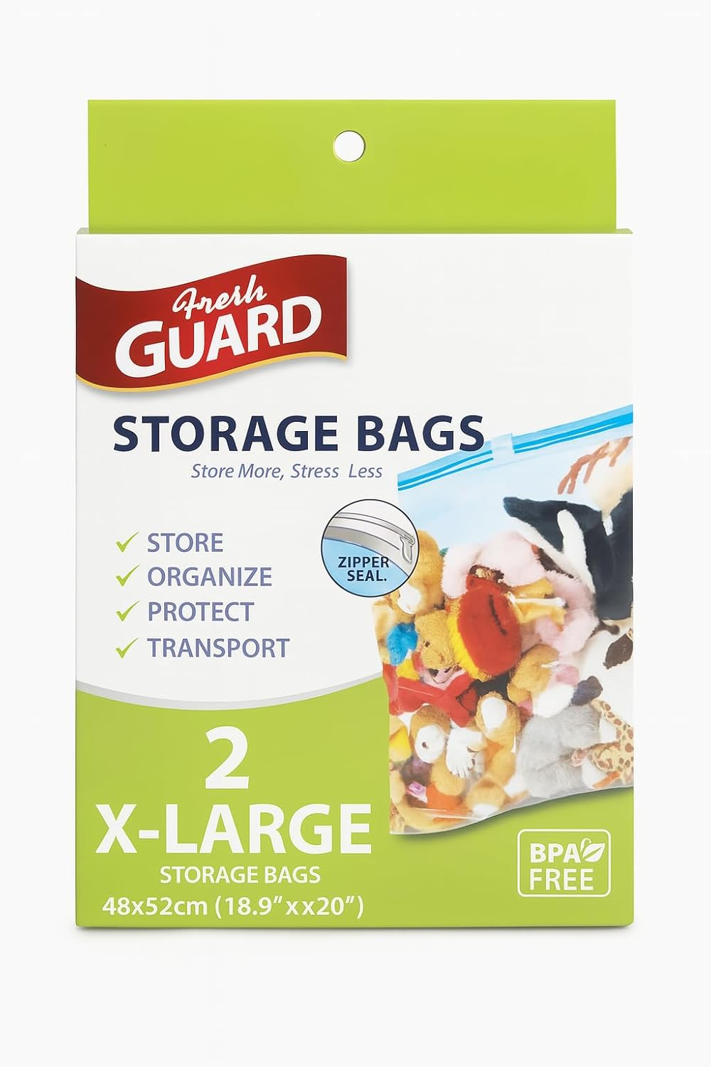 Fresh Guard Extra Large Storage Bags with Zipper &ndash; 2 Pack | Bpa-Free, Reusable, Space Saving for Clothes, Bedding, Travel | Heavy-Duty Plastic Bags 48X52Cm (18.9&rdquo;X20&rdquo;) image number 1