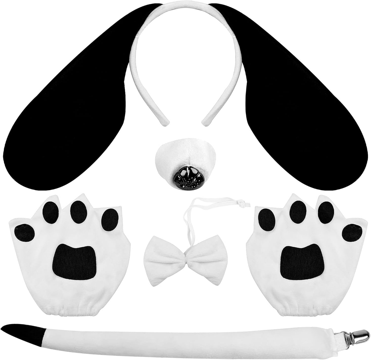 5PCS Puppy Dog Costume Set Puppy Dog Ears Headband Nose Tail Bowtie Paw for Halloween Cosplay Costume Accessories image number 2