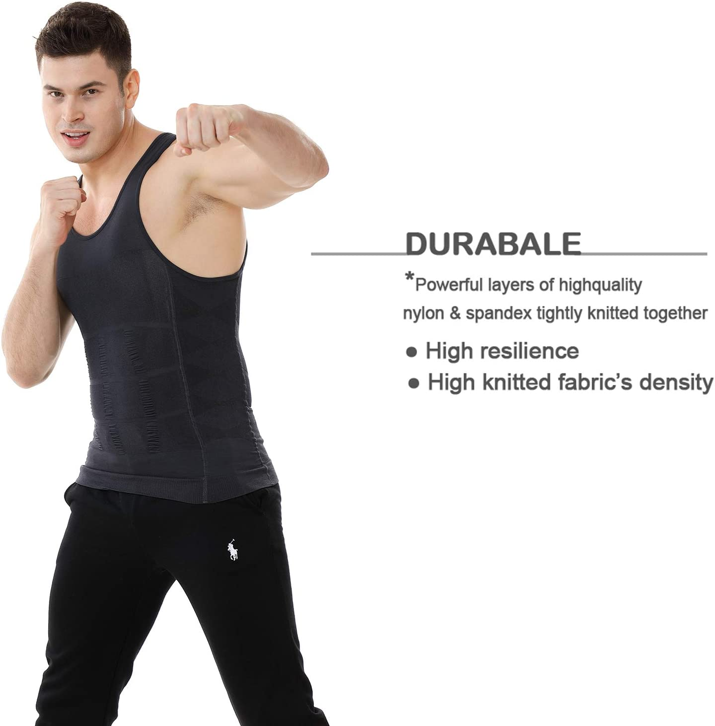 TOPTIE Men Slimming Body Shaper Compression Shirt Shapewear Sculpting Vest Muscle Tank image number 6