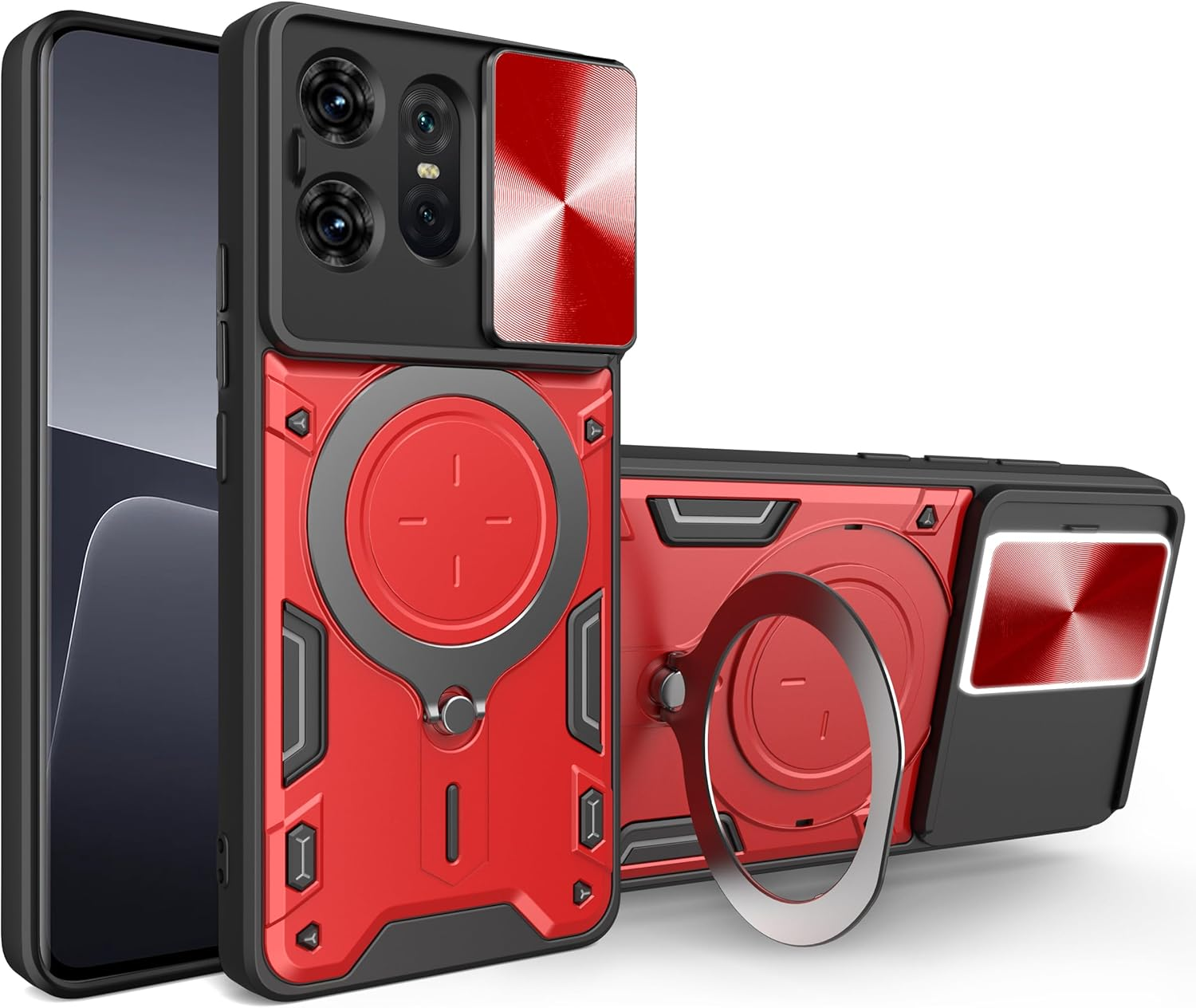 For Motorola Edge 50 5G (6.7 Inch) Case Shockproof with Back Camera Slide Window Cover, FORZARMOR Ring Kickstand Armor Military Rugged Cover (For Edge 50, Black)