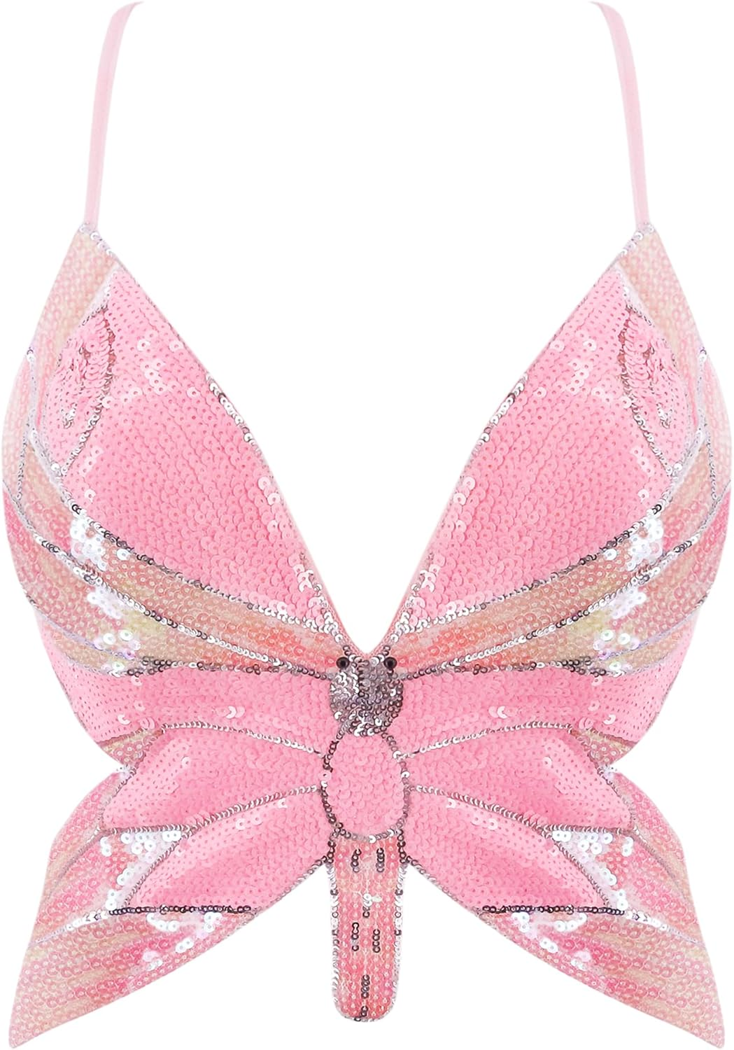 Monanoat Women&rsquo;S Sexy Butterfly Shape Sequin Crop Top Bandage Lace up Tank Top Belly Dance Top Costume Outfits