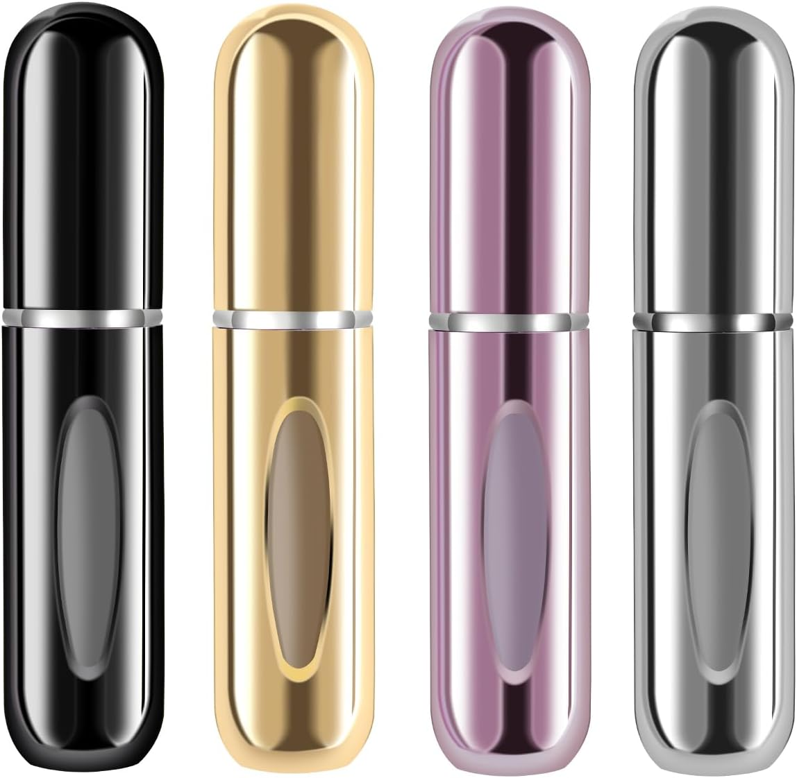 Yamadura Mini Refillable Perfume Portable Atomizer Bottle Refillable Perfume Spray, 5Ml, 4 Pack, Aluminum & Glass, Blue, Gold, Black, Easy Refill, Travel-Friendly - Gold,Red,Silver,Purple image number 3