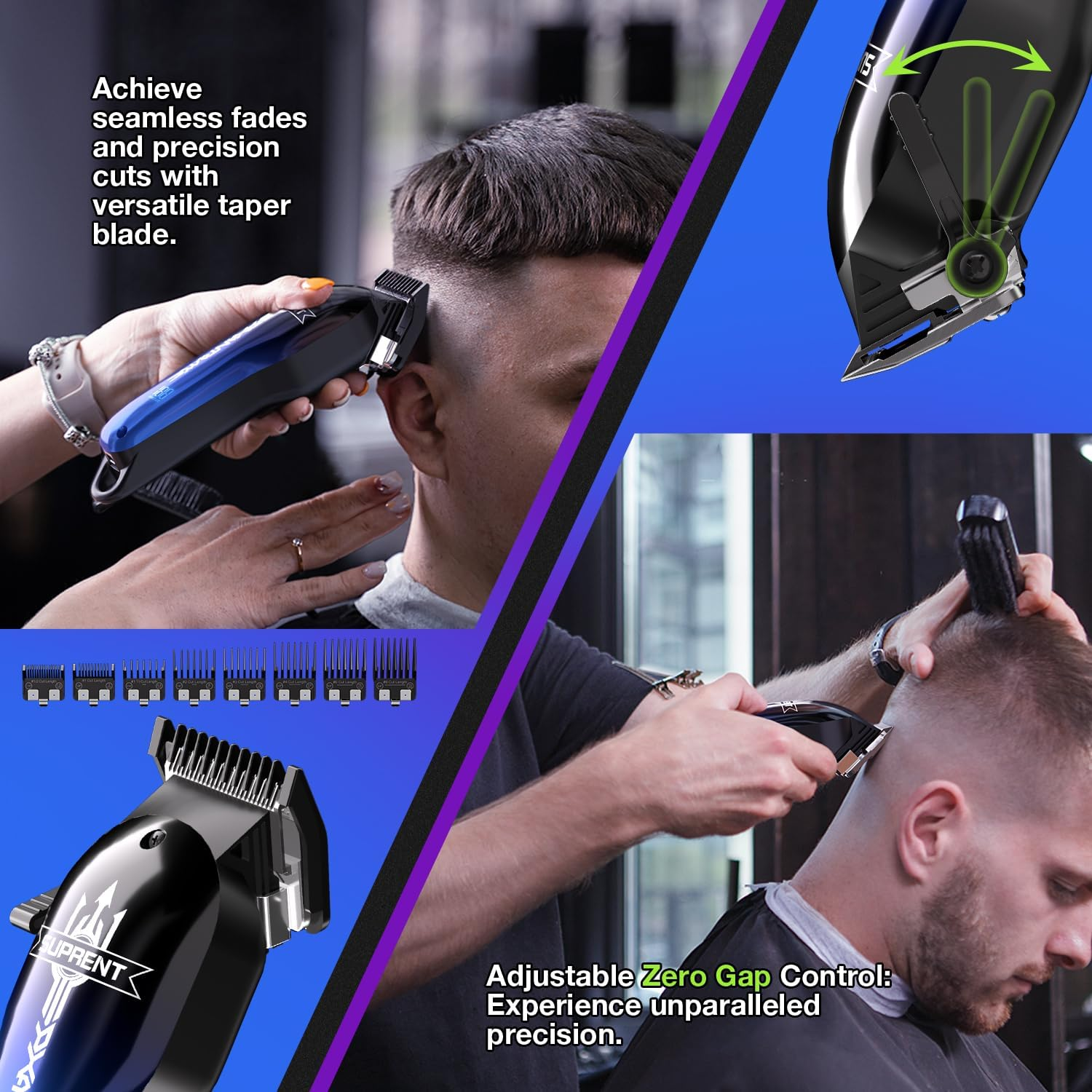 SUPRENT Hair Clippers for Men Professional - 7000 RPM Powerful Cordless Hair Clippers with Ceramic Taper Blade, Zero-Gapped Barber Clippers Set - Type C Rechargeable, Fashion Gifts for Men