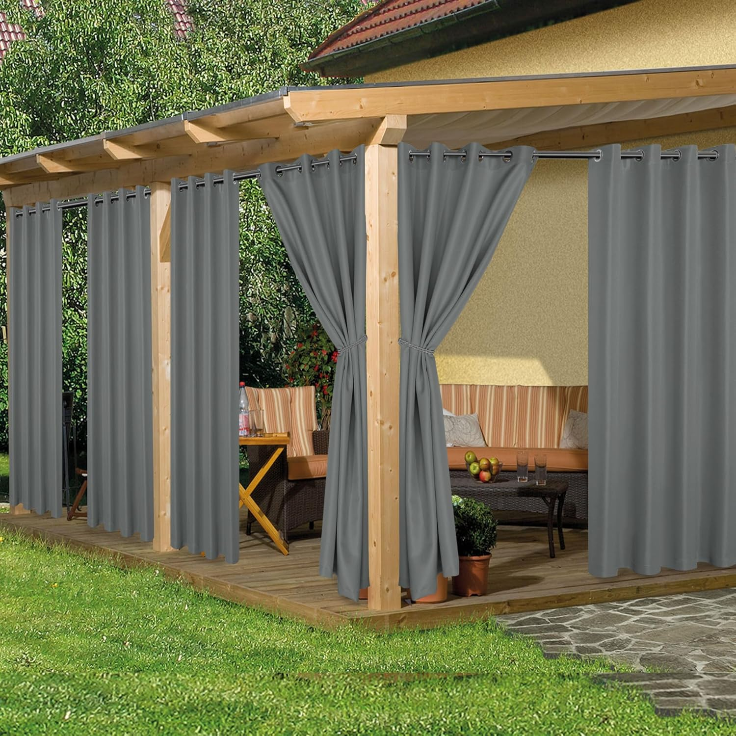 Holidayideas Outdoor Curtains for Patio Waterproof, 6 Panels - 54X95 Inches - Weatherproof Privacy Outsides Curtains for Cabana Porch Pergola, Sunlight & UV Blocking (White, Grommet Top)