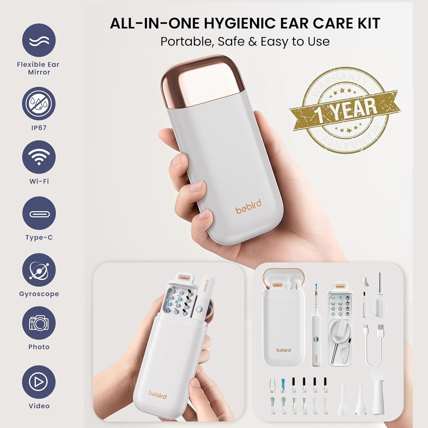 Bebird Earwax Remover, Earsight plus Otoscope,Flexible Ear Scope Otoscope Camera Light 1920P Hd,Ear Cleaner with Portable Case for Adults,Kids,Ios,Android（White） image number 3