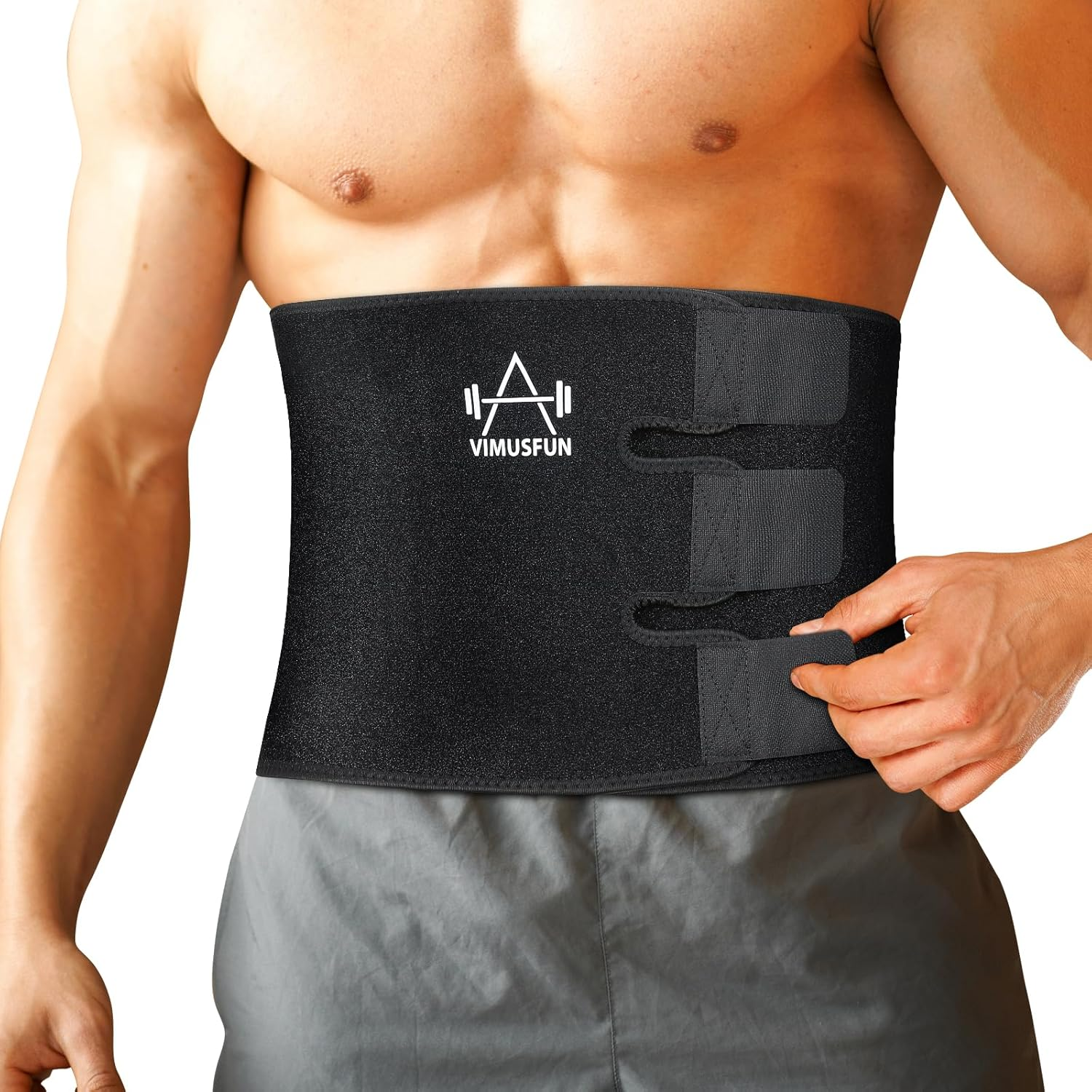 Waist Trimmer Belt Men Sweat Band Stomach Wrap Waist Trainer for Women Belly Fat, Unisex Waist Trainers Black image number 4