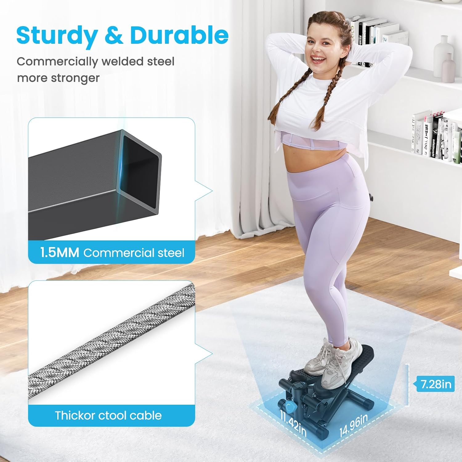 Mini Steppers for Exercise at Home, Stair Stepper Machine with Resistance Bands, 330 Lbs Capacity, and LCD Monitor for Home Workout, Full Body Cardio and Walking image number 3