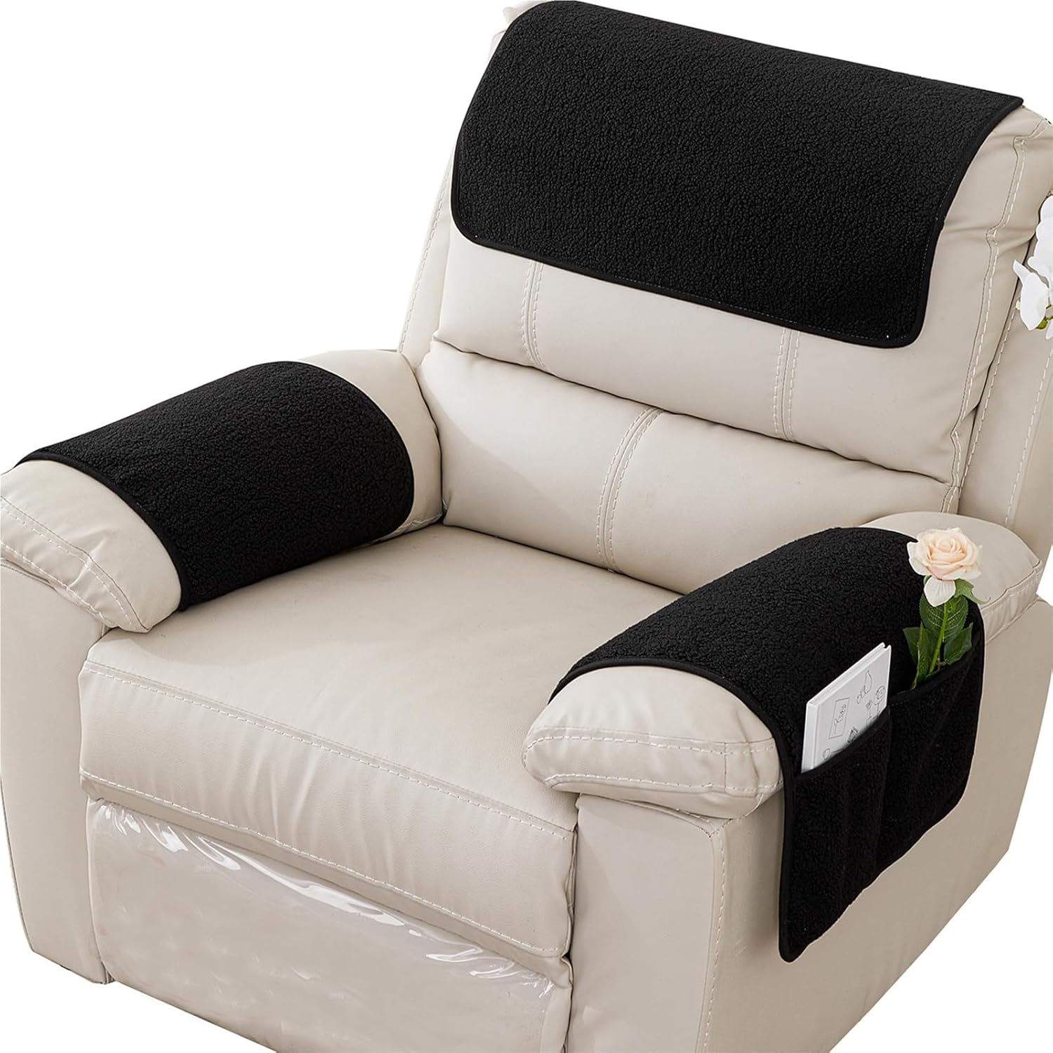 Armrest Cover, Recliner Chair Protector, Furniture Protector Slip, Side Storage Pocket, Stretch Armchair Couch Arm Rest Cover for Recliner, Chair, Sofa (Dark Gray,3 Seater(5Pcs))