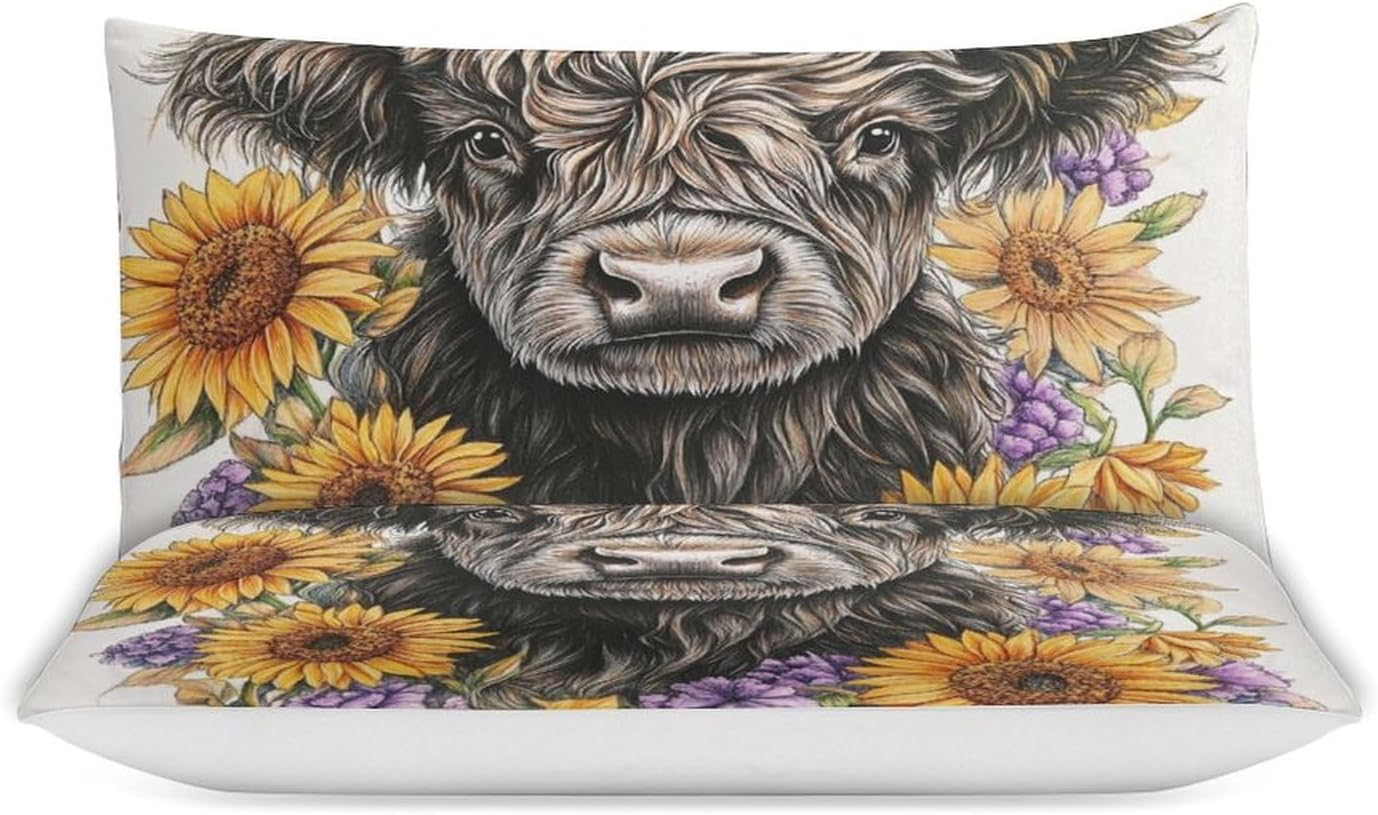 3Pcs Highland Cow Bedding Set Luxury 3D Printed Duvet Cover Sets with Pillowcase Sunflower Animal Quilt Covers Soft Microfiber Comforter Cover with Zipper,Queen（210X210Cm） image number 6