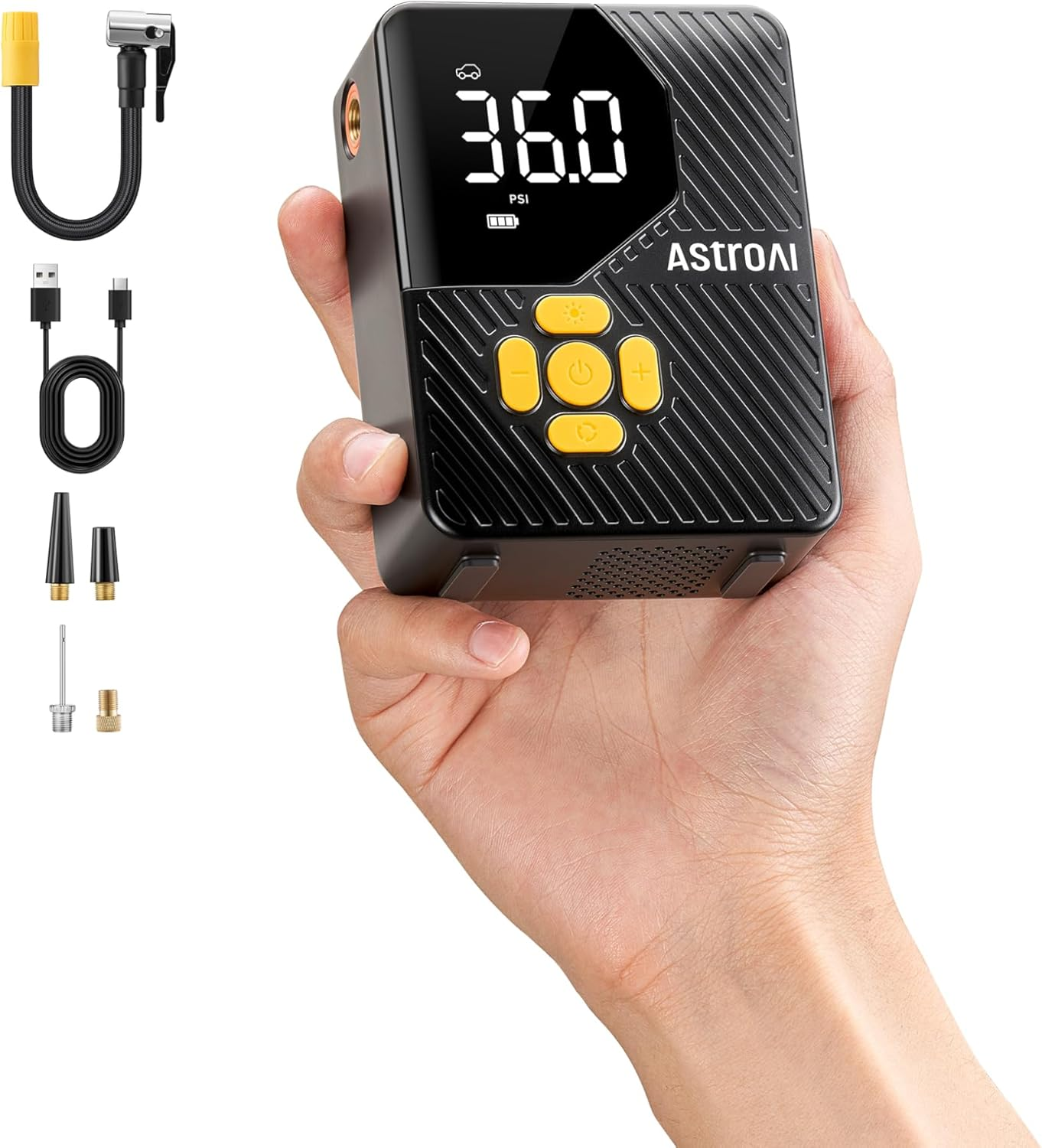 Astroai L7 Mini Tire Inflator Portable Air Compressor,150 PSI Cordless Car Tires Air Pump with LED Lights&Pressure Gauge,Auto Shut-Off - Tire Pump for Auto,Motorcycle, Bicycle