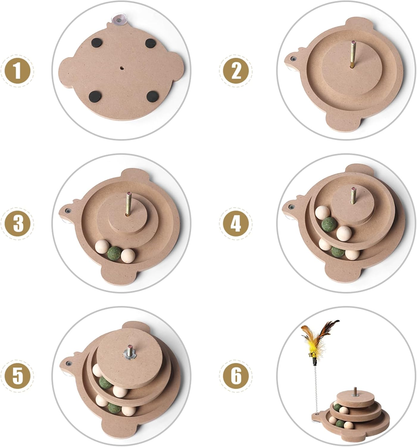 Vefhby 2 in 1 Cat Toy Self-Employment, Feather Toy with Cat Balls, Interactive Cat Toy with Spring, Cat Toy Intelligence Solid Wood image number 3