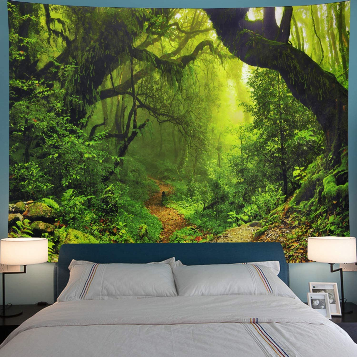 Leofanger Misty Forest Tapestry Magical Nature Green Tree Wall Tapestry Rainforest Landscape Tapestry Wall Hanging Bohemian Psychedelic Tapestry for Bedroom Living Room Dorm (70.8 &times; 92.5 Inches) image number 4
