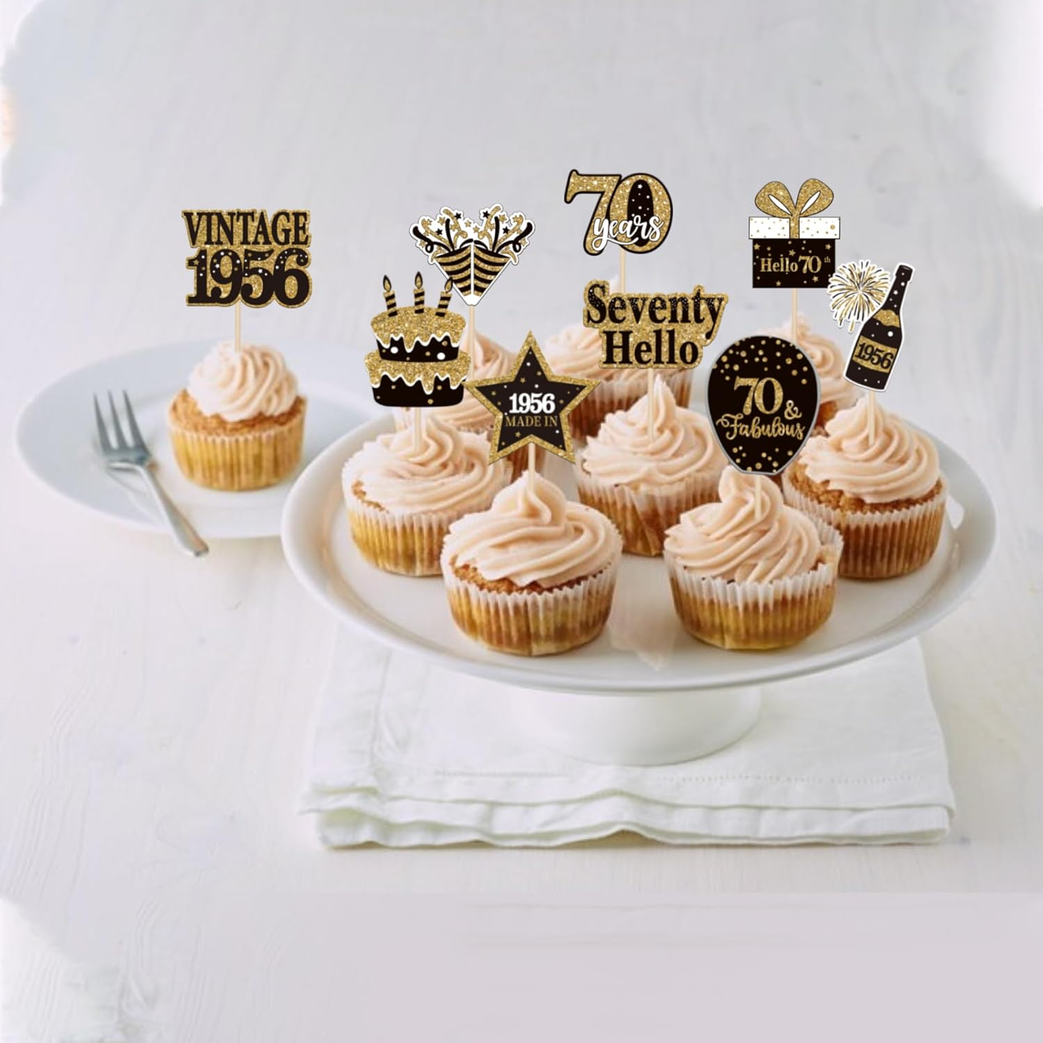36 Pack Vintage 1956 Cupcake Toppers Cheers to 70Th Birthday Cupcake Picks Hello Seventy Birthday Cupcake Decorations for Happy 70Th Birthday Wedding Anniversary Party Supplies (70Th) - 40Th image number 7