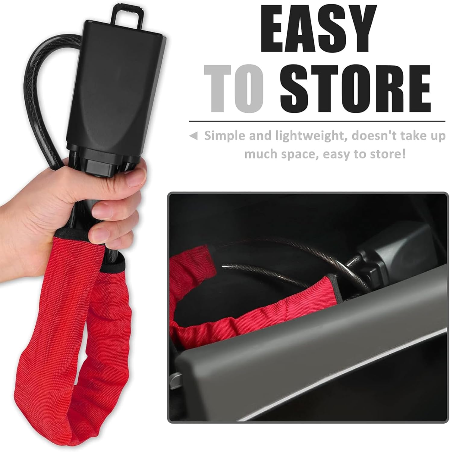 Car Steering Wheel Lock, Universal Anti-Theft Device with 3 Keys, Seat Belt Lock, Heavy-Duty Car Security, Fits Most Vehicles, Suvs, and Golf Carts (Red) image number 2