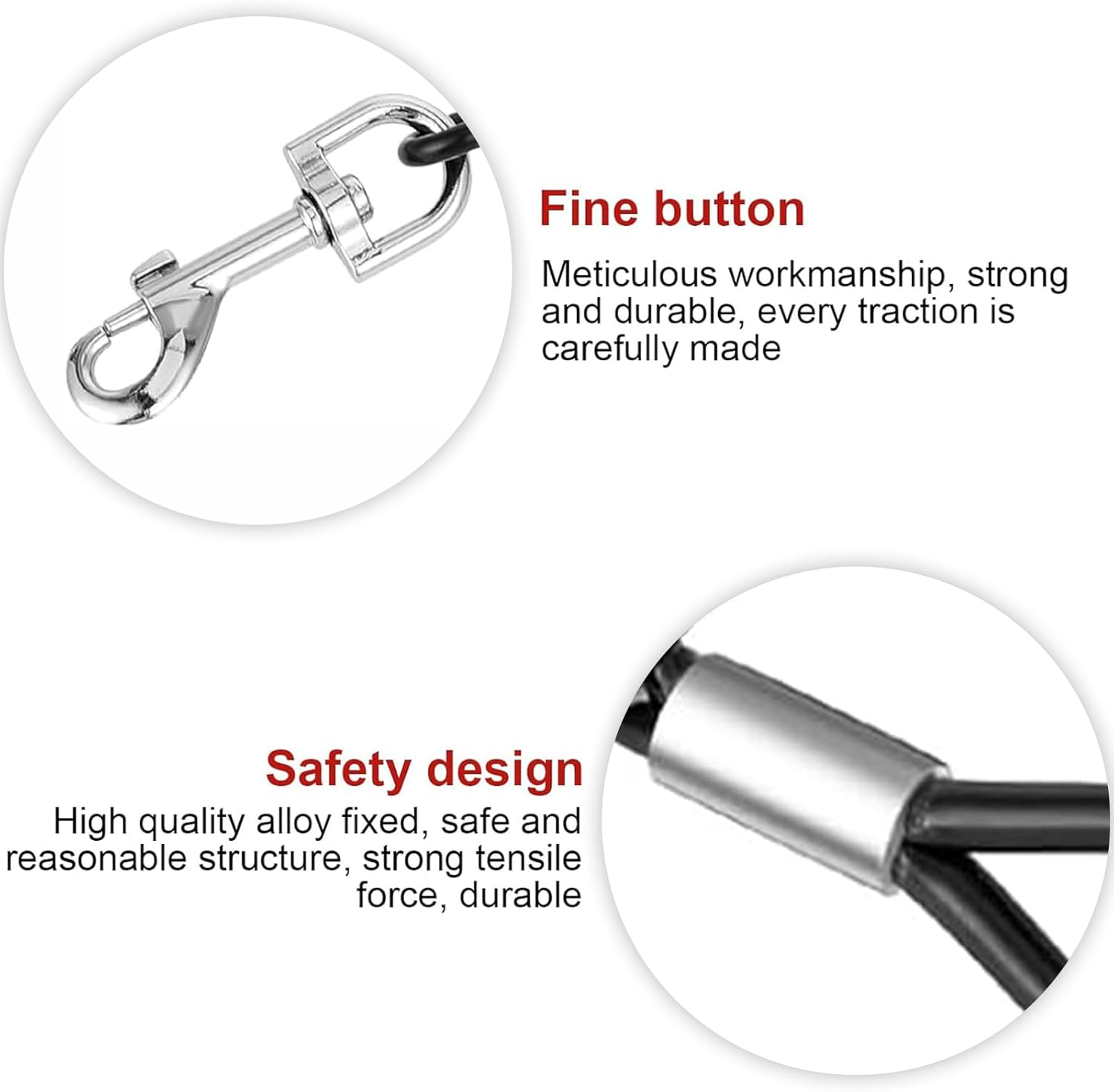 Black Tie Out Cable Leads, 2 Pack Chew Proof Dog Leash Extension Rope Non-Tangle Connect Training Tether for Yard, Outdoor and Camping image number 2