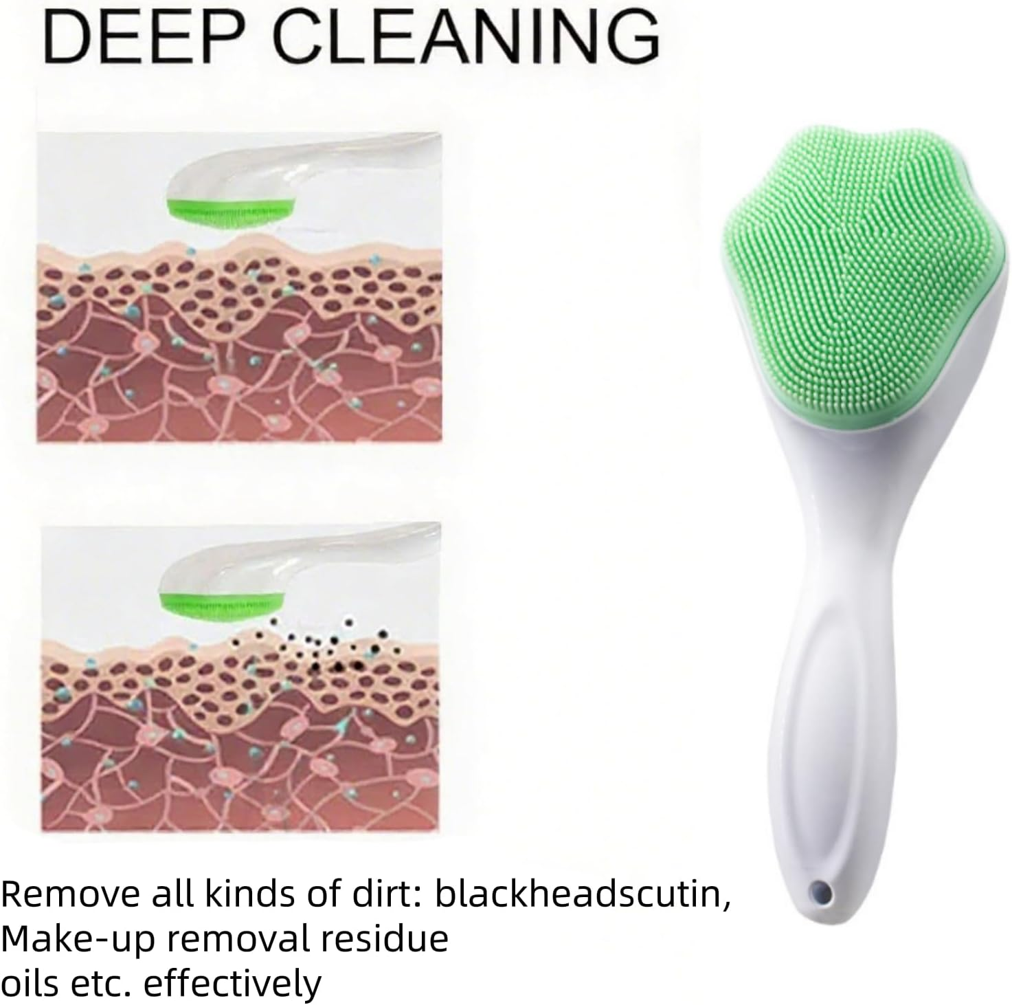 2 Pack Silicone Face Scrubber, 4 in 1 Facial Cleansing Brush, Handheld Face Wash Brush for Pore Cleansing, Gentle Exfoliating, Removing Blackhead, Green and Pink image number 6