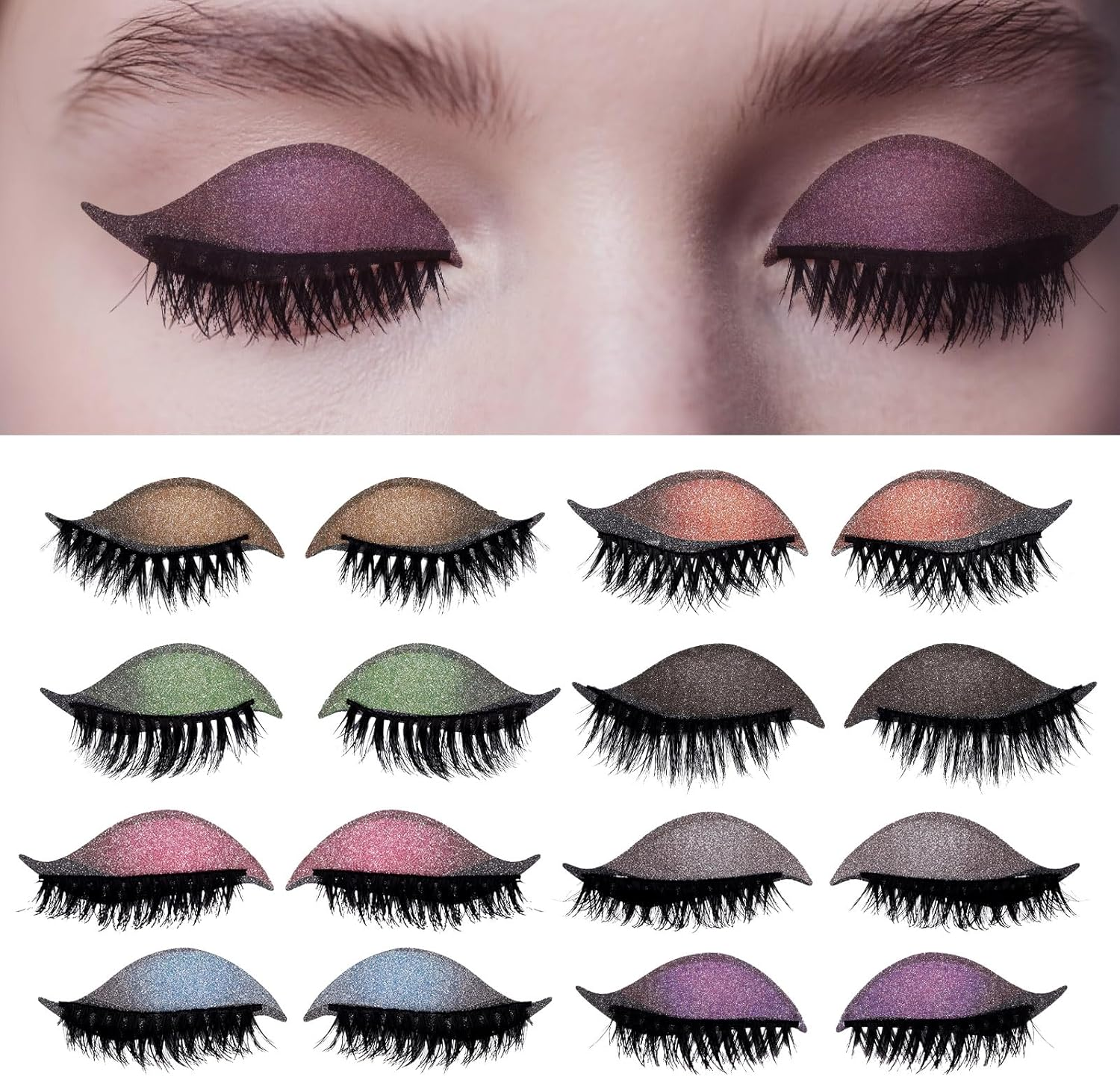 Fukaisu 8 Pairs Lazy Eye Shadow Eyelash Patches, Reusable 2 in 1 Colorful Eyeshadow and False Lash Stickers Natural Waterproof Makeup for All Eye Shapes Easy Lazy Makeup Tool image number 2