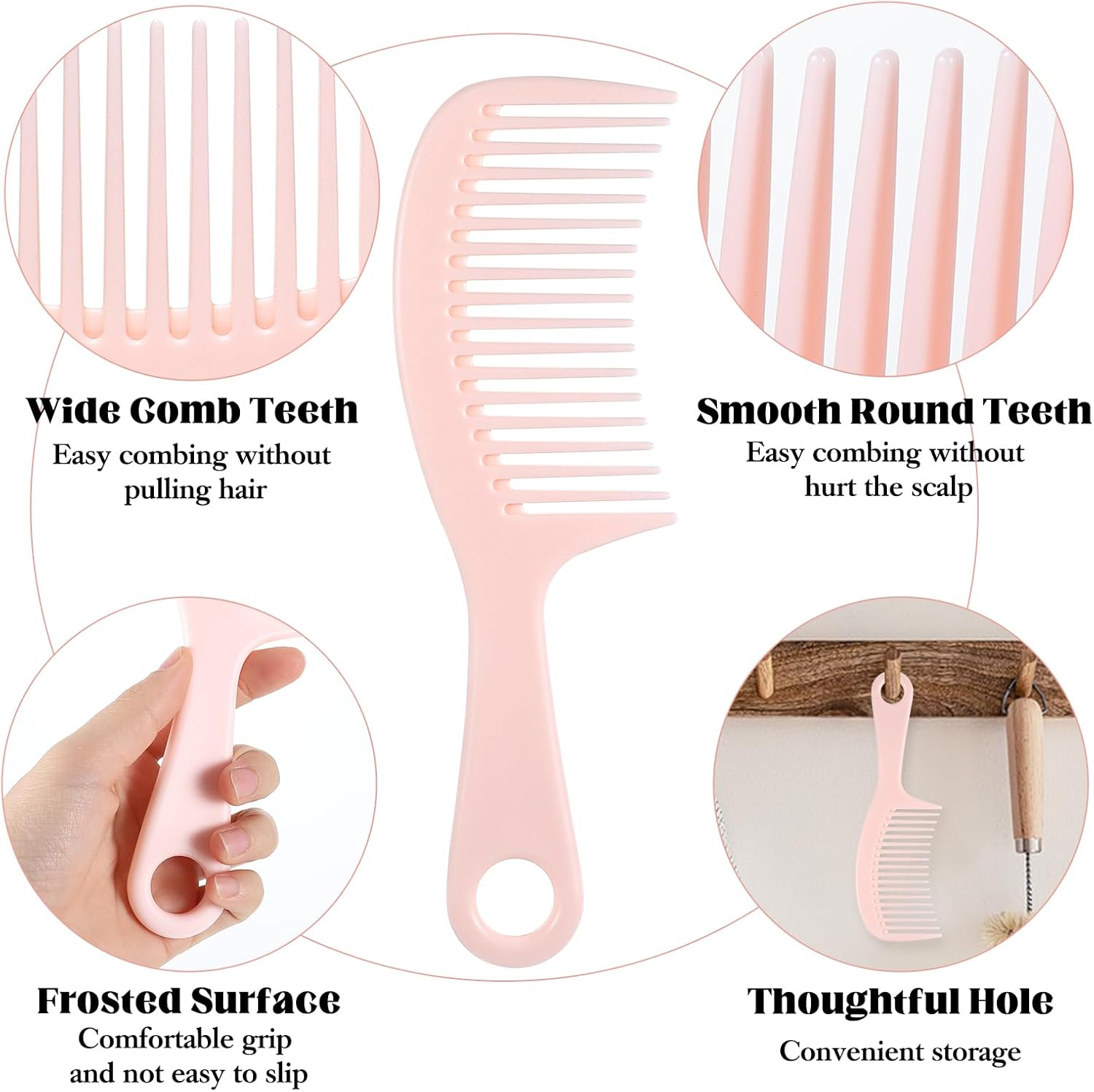 Ymapinc 2 Pcs Wide Tooth Combs for Women, Hair Comb Set for Large Hair Detangler Comb for Curly, Straight,Thick Long Detangling Hair with Hole for Wet and Dry Hair image number 3
