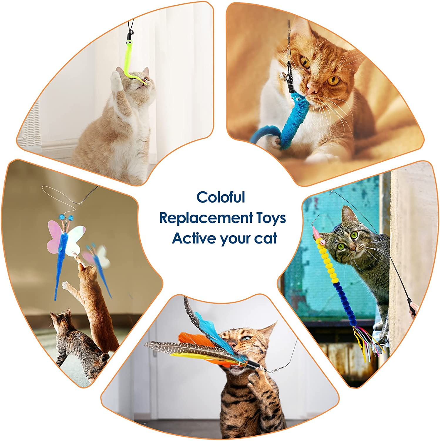 Simpeak 12PCS Cat Toys Feather Teaser Cat Toy, 2PCS Retractable Cat Wand Toys Cat Feather Sucker Toy, 10PCS Replacement Kitten Toys Interactive Catcher Teaser and Funny Exercise for Cats image number 1