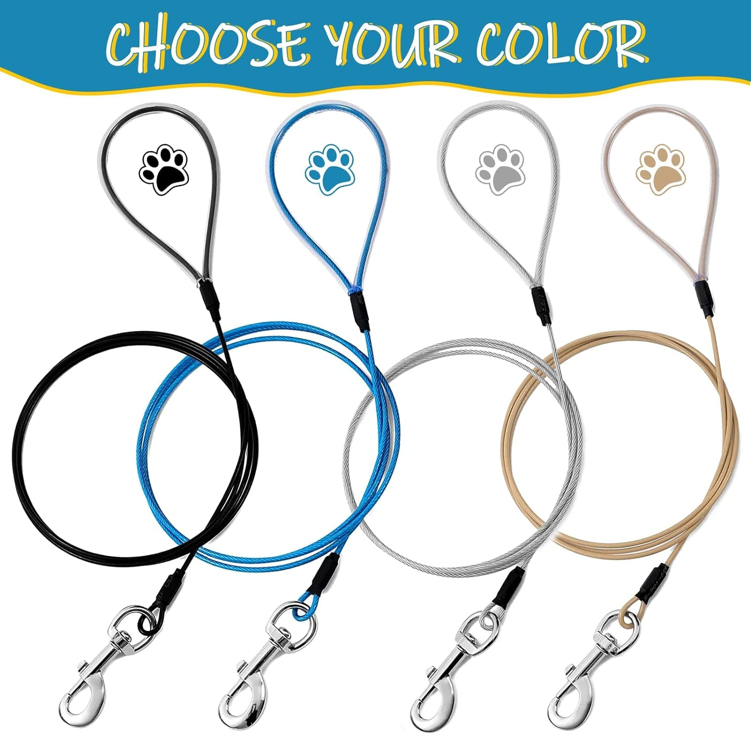 Mi Metty Chew Proof Dog Leash,6Ft Metal Cable,Metal Dog Leash Made of Coated Wire Rope,Chew Resistant,Great for Medium Dogs and Teething Puppies (Black*2, 6FT) image number 4