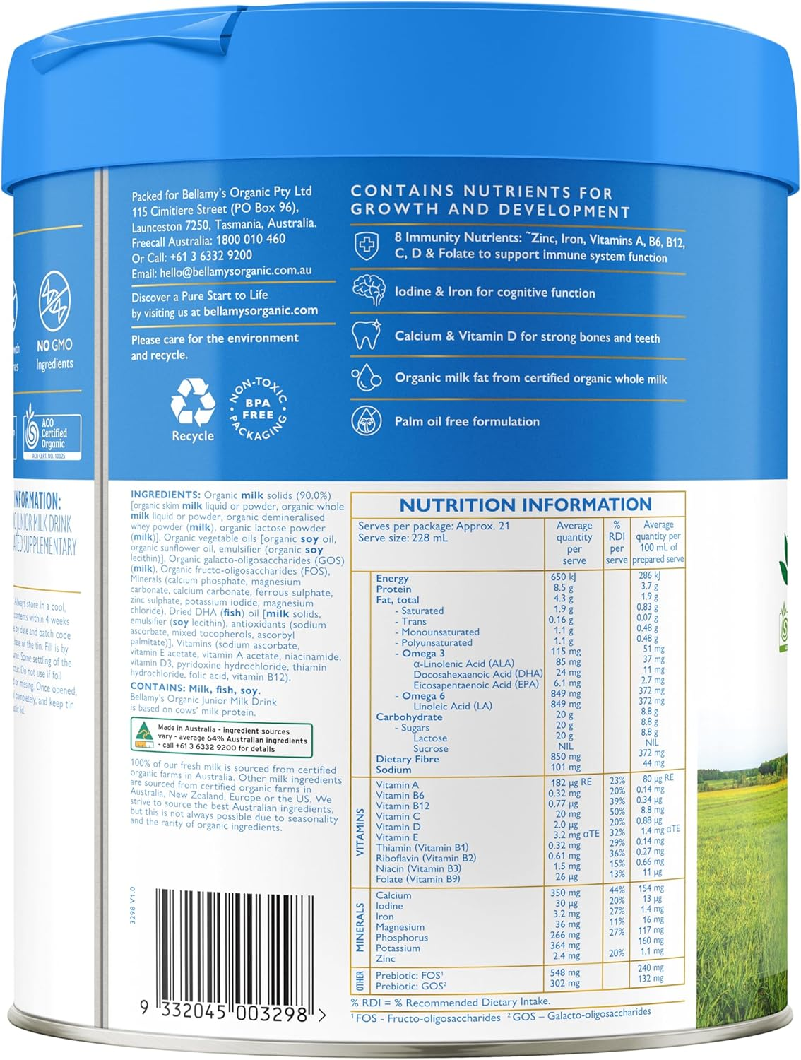 Bellamy'S Organic Junior Milk Drink Step 4 (3+ Years)