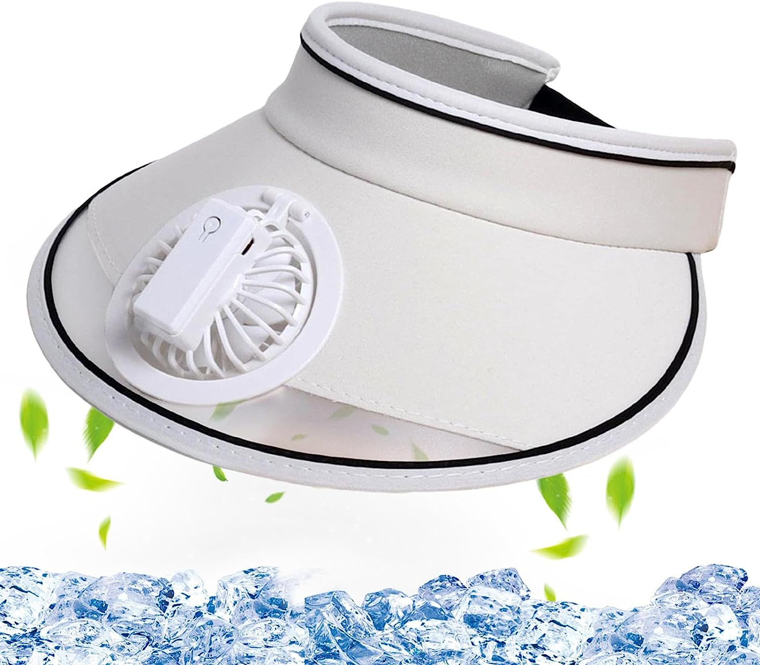 Sun Visor Hats with Fan | Large Area Sun Protection - USB Rechargeable - Cooling Hat with Multiple Colors, Fan Beach Accessories for Hiking Casual Women Beach White