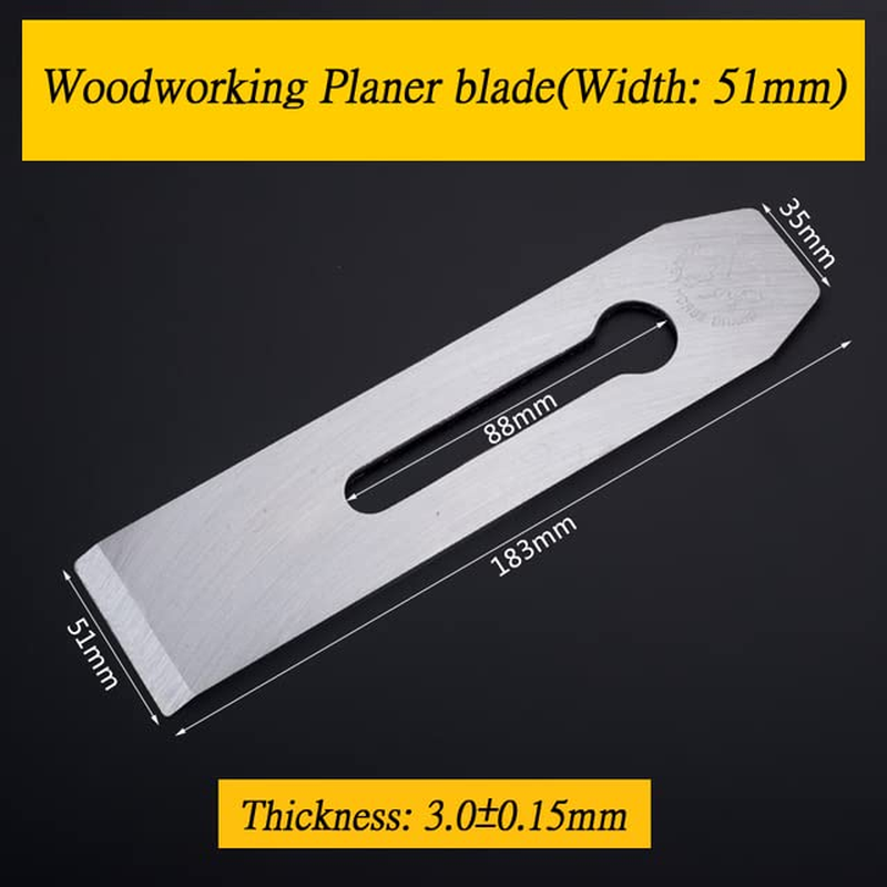 2 Pack Bench Hand Plane 2-Inch Blade Replacement Woodwork Planer Cutter 51MM Wide Iron Blades Steel Carpentry Edge Trimming Saw for No.4 No.5 Woodworking Tool