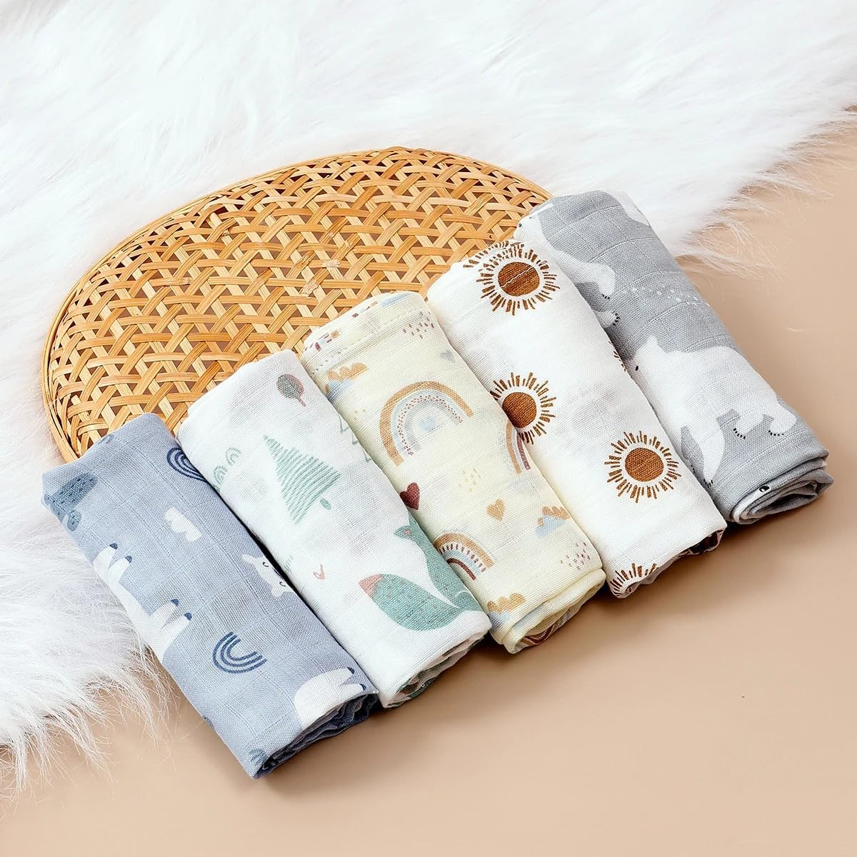 Hemasa 60X60Cm Muslin Square Towels Set for Baby-5Pcs Soft Bamboo Cotton Gauze Wipes for Face and Bath Newborn Bibs (Color 7) - Color 3 image number 6