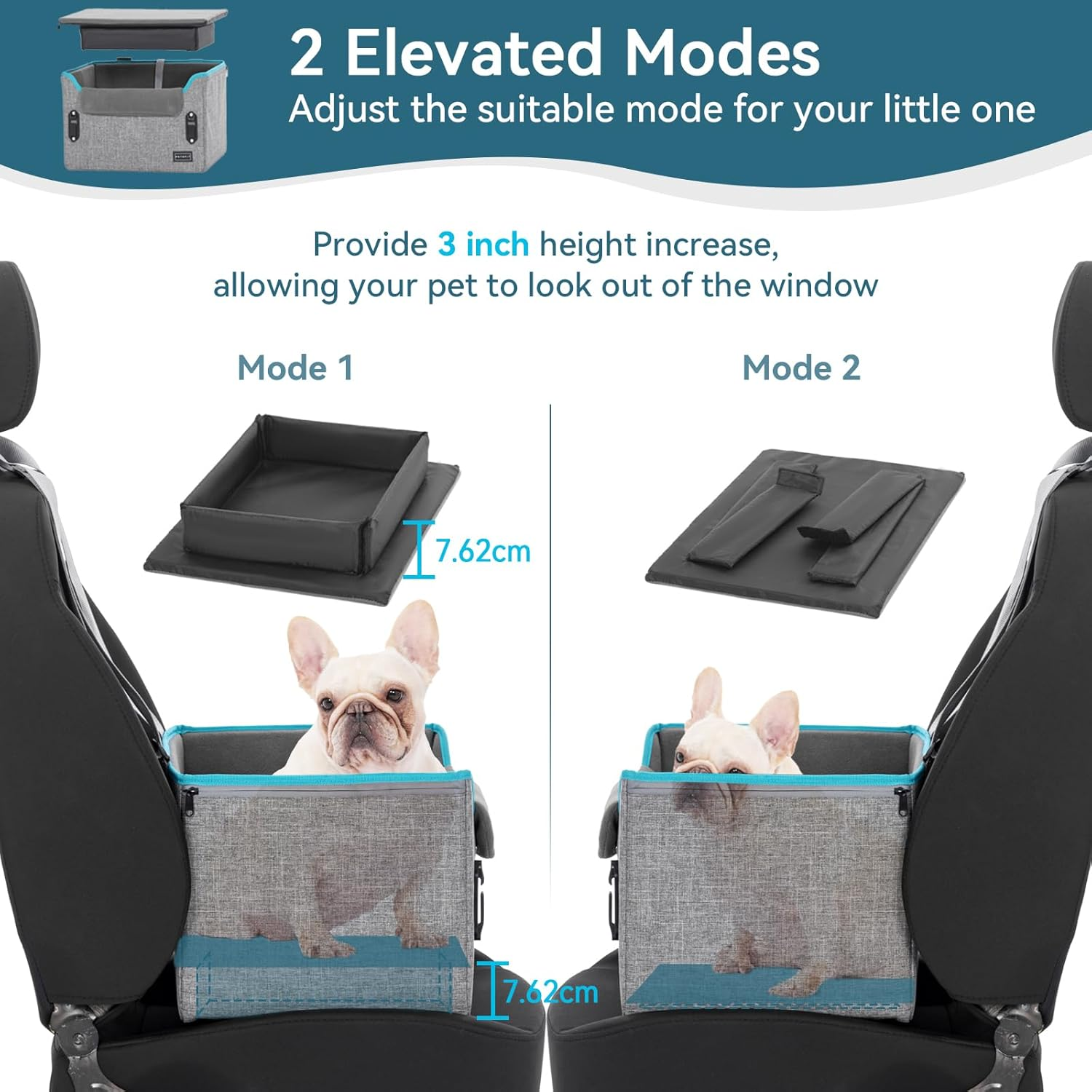 Petsfit Dog Car Seat for Small Dogs, Stable & Secure Dog Seat Car Rear Seat with Seat Belt Retaining Clip, Dog Basket Car Isofix with Washable Plush Cushion for Dogs and Cats up to 5.4 Kg image number 3