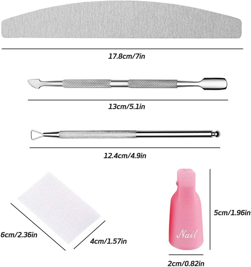 Nail Polish Remover Kit,Sonku Stainless Steel Triangle Cuticle Scraper and Double Head Pusher with 2 Pcs Grey Nail Files 10 Pcs Pink Nail Clips 600 Pcs Nail Wipe Cotton Pads
