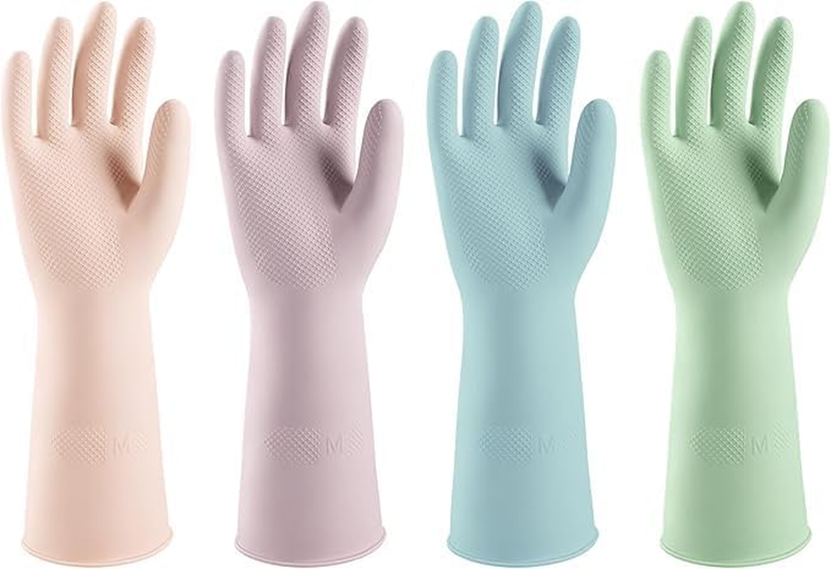 Rubber Dishwashing Cleaning Gloves, 4 Pair Reusable Colorful Kitchen Dish Gloves Rubber Cleaning Gloves, Reusable Colorful Kitchen Dish Gloves for Washing Dishes and Household Cleaning image number 6